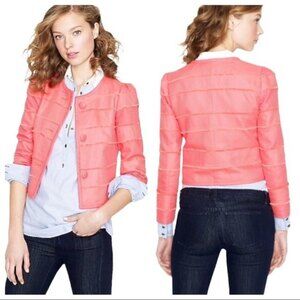 J Crew Coral Fringe Modal Blend Cropped 3/4 Sleeve Blazer Jacket Size 4